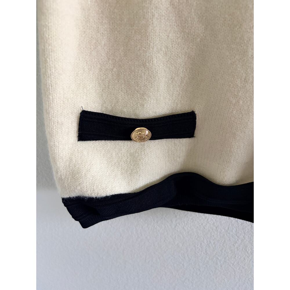 English Factory Cream Puff Sleeve Sweater Top Black Trim Gold M - Picture 4 of 10